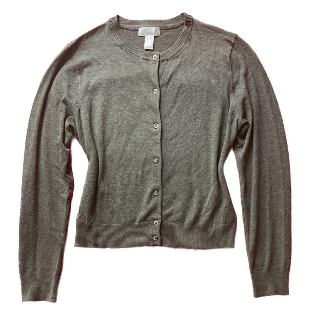 dark taupe melange hm fine knit button up cardigan